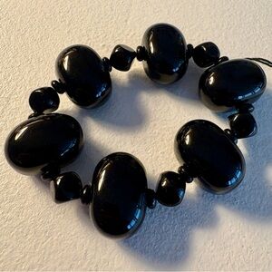 Genuine Lucite Bracelet, Chunky Black Beads, on Elastic Cable - Vintage NWT